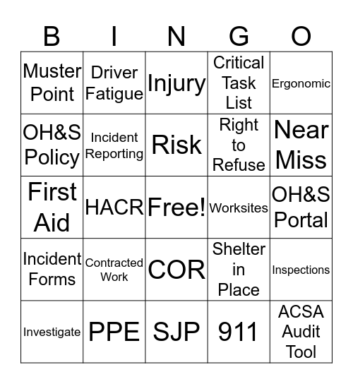 OH&S Bingo Card