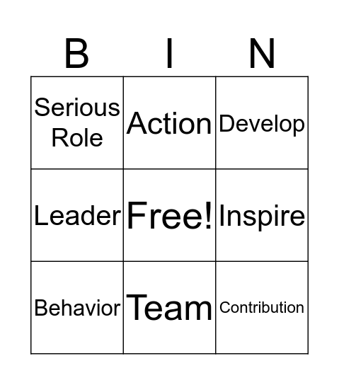 Inspire and Develop Bingo Card