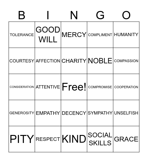 kindness Bingo Card