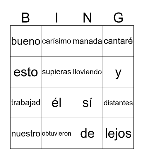 Clases de palabras Bingo Card