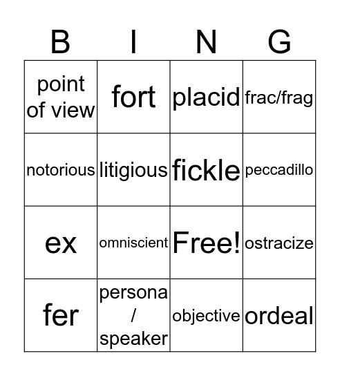 Honors Humanities Vocab List #6 Bingo Card