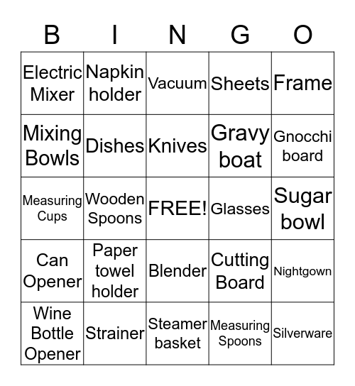 Megan's Wedding Bingo Card