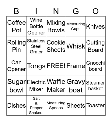 Megan's Wedding Bingo Card