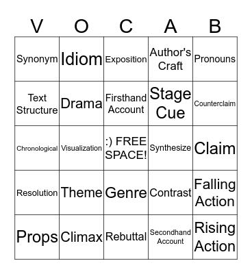 VOCAB! Bingo Card