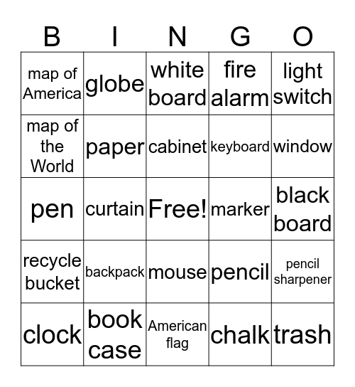 Classroom Bingo Card