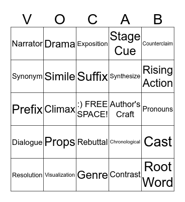 VOCAB! Bingo Card