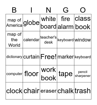 Classroom Bingo Card