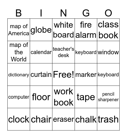 Classroom Bingo Card