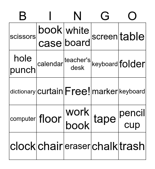 Classroom Bingo Card