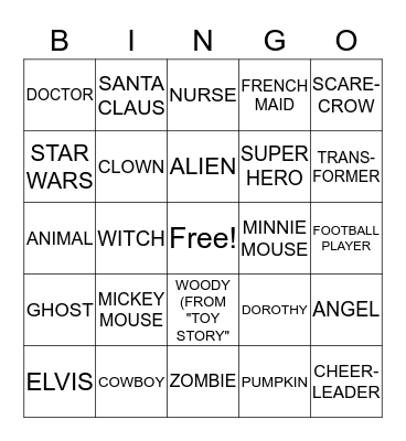 HALLOWEEN COSTUMES!  Bingo Card