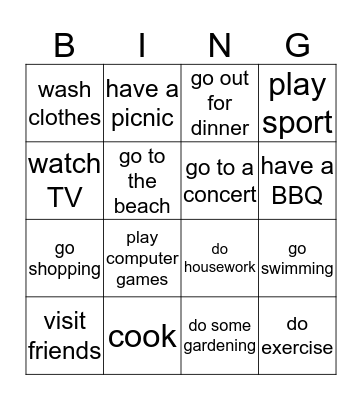 Weekend Bingo Card