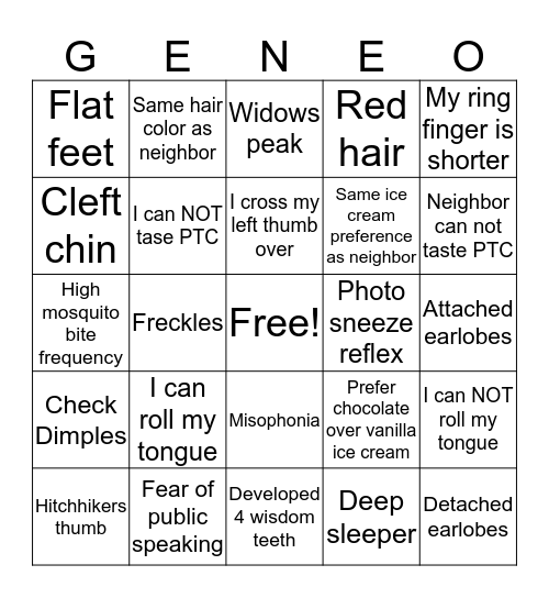 GENE-O Bingo Card