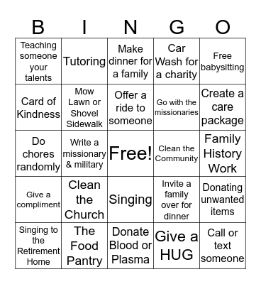 Service/Volunteer Bingo Card