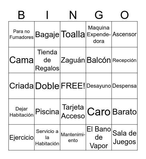 Spanish Bingo!!!!!!!! Bingo Card