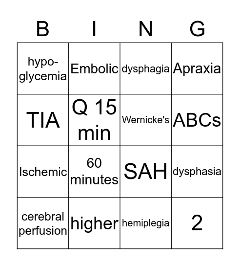 Stroke Bingo Card