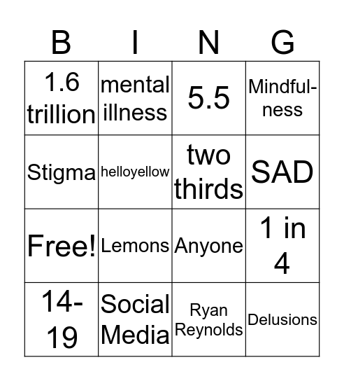 World Mental Health Day Bingo Card