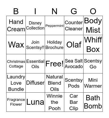 Scentsy  Bingo Card