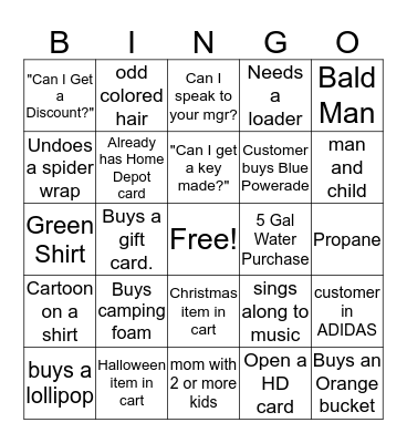 CASHIER BINGO Card