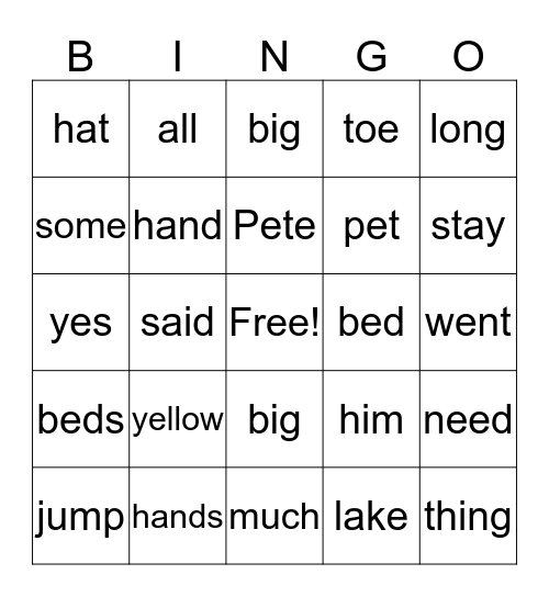 Krasny Bingo Card