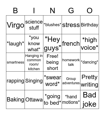 Caroline Bingo Card