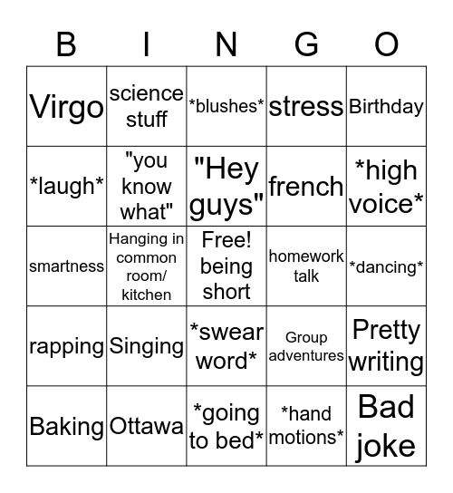 Caroline Bingo Card