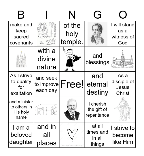 YW Theme Bingo 2019 Bingo Card