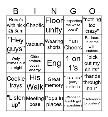 RA Nick Bingo Card