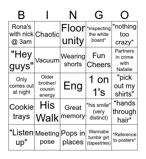 RA Nick Bingo Card