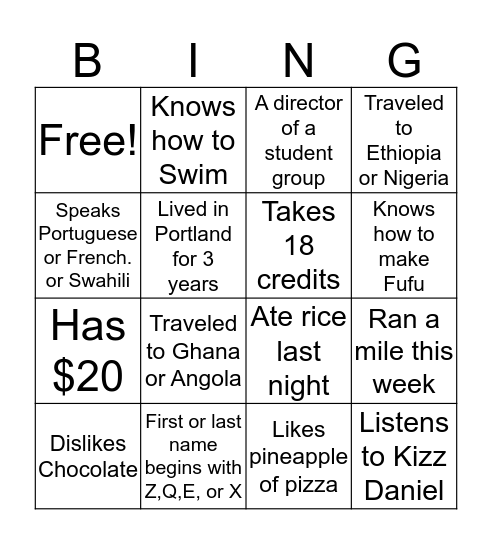 Find Someone Who.. Bingo Card