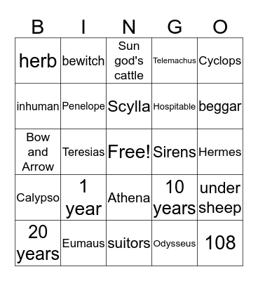 The Odyssey  Bingo Card