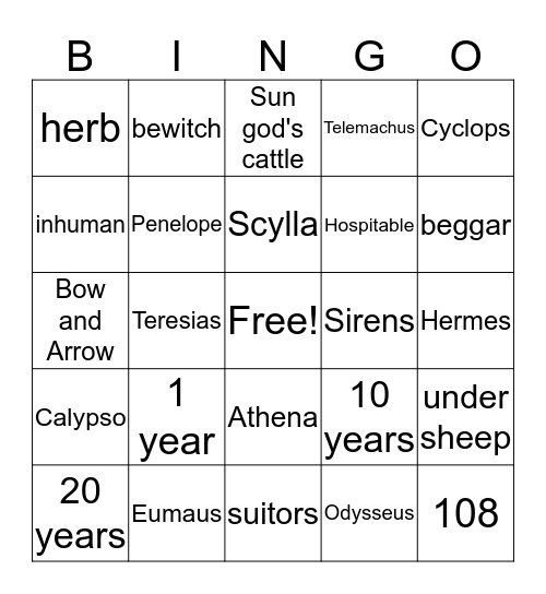 The Odyssey  Bingo Card