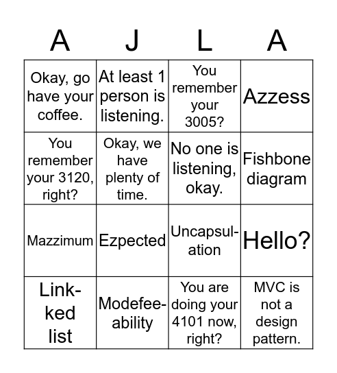 AJILA Bingo Card