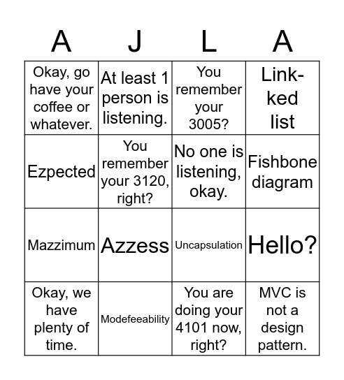 AJILA Bingo Card