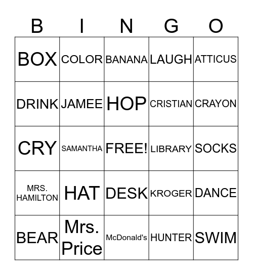 Noun & Verb BINGO  Bingo Card