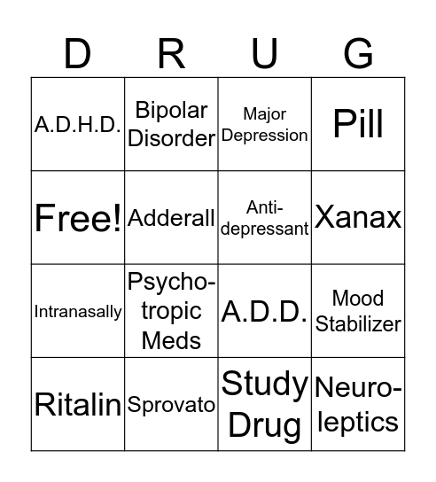 Antidepressants and Mood Stabilizers Bingo Card
