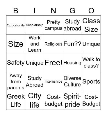 What to look for in a College Bingo Card