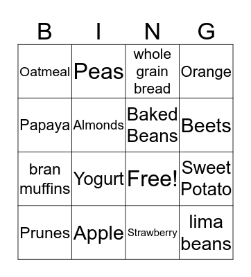 Digestive System Bingo Card