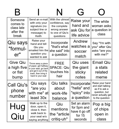Qiu Bingo Card