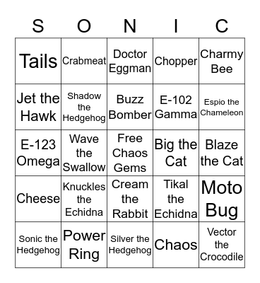 Ultimate Sonic the Hedgehog Bingo Card