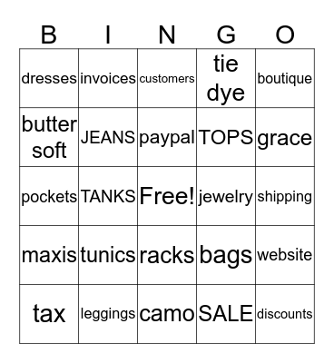 Gracefully Yours Boutique  Bingo Card