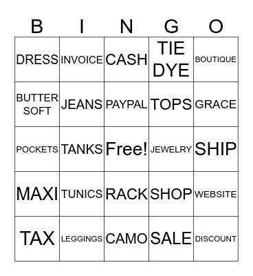 Gracefully Yours Boutique  Bingo Card