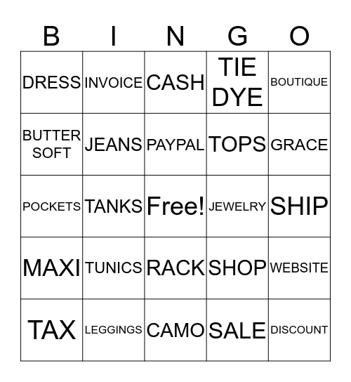 Gracefully Yours Boutique  Bingo Card