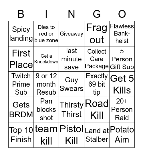 The Real Guy Judge PUBG Bingo Card