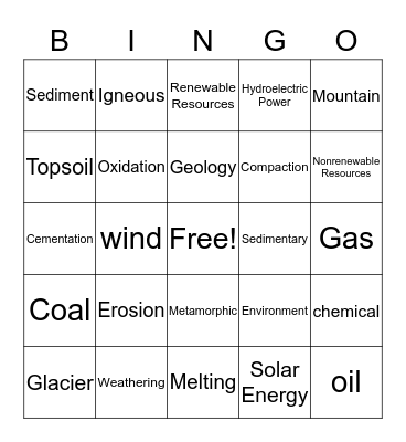 Earth Science Bingo Card