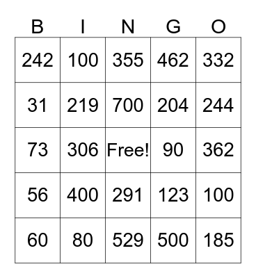 Place Value Bingo #1 Bingo Card