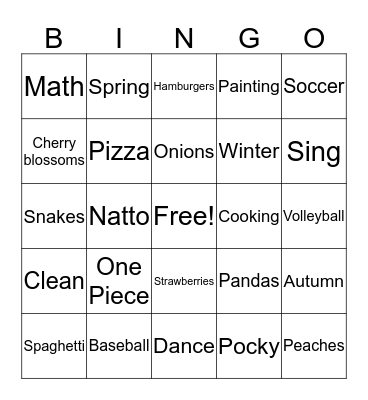 I like... Bingo Card