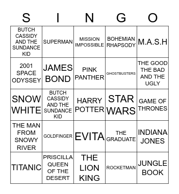 MOVIE AND TV THEMES Bingo Card