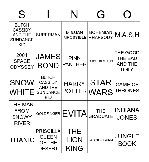 MOVIE AND TV THEMES Bingo Card