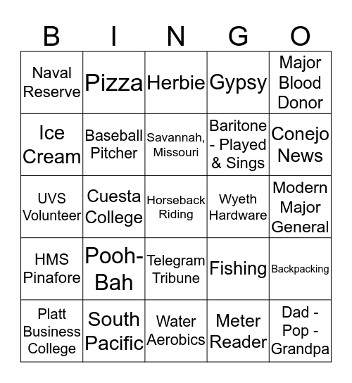Clancy's 85th birthday  Bingo Card