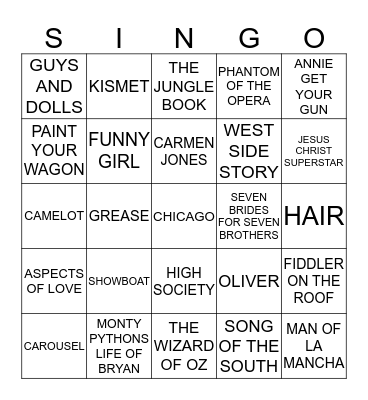 MUSICAL GREATS Bingo Card